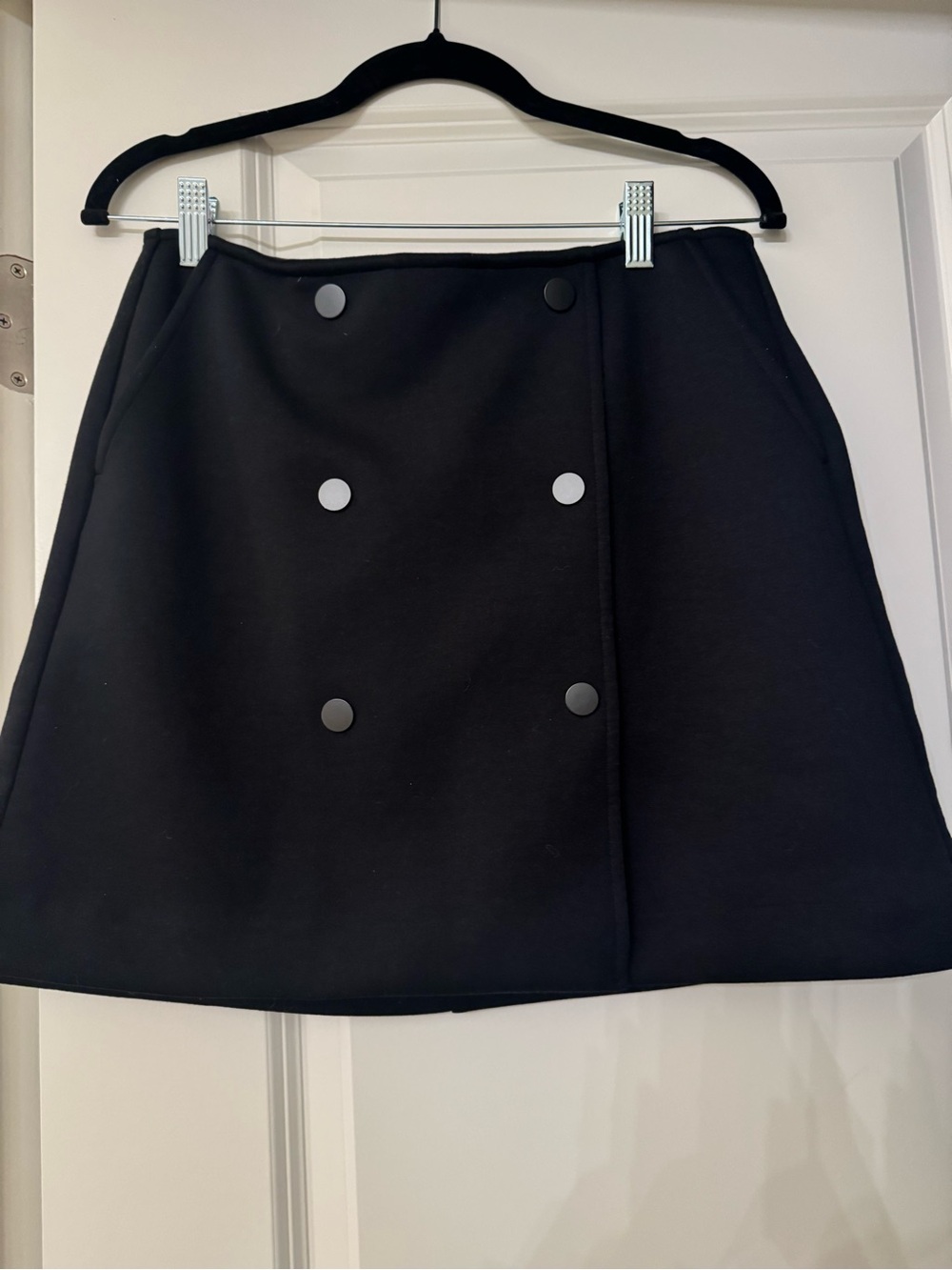 CAbi Black Double-Button Mini Skirt